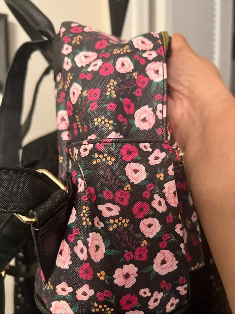 Mini Floral Backpack in Pink and Black - Compact Women's Backpack